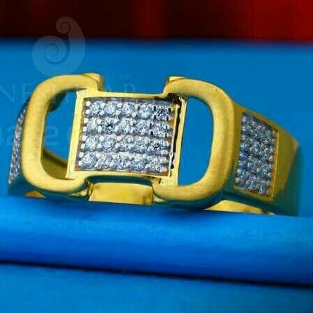 916 Fancy Designer Cz Gold Gents Ring