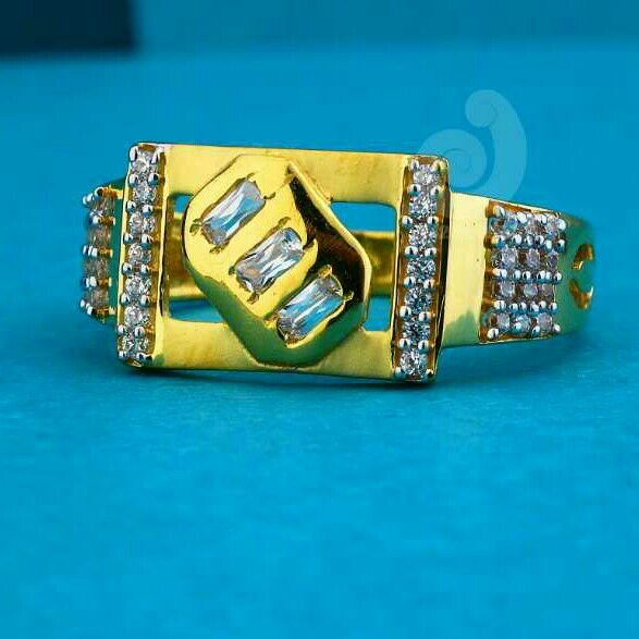 22ct Designer Cz Gold Gents Ring