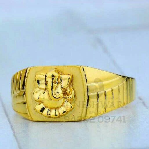 Chunky men's Signet 22k Ganesha Gold Ring | Raj Jewels